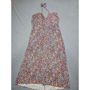H&M Multicolor Floral Print Halter Neck Backless Midi Dress Large Cottage Core